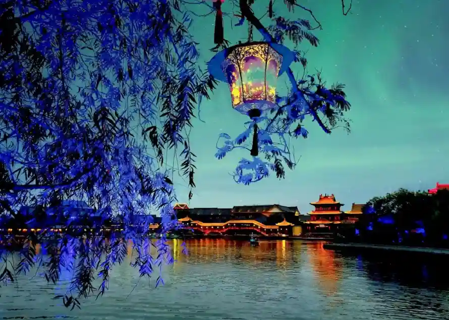2k古风壁纸-夜景 - 柳树-河边「哲风壁纸」