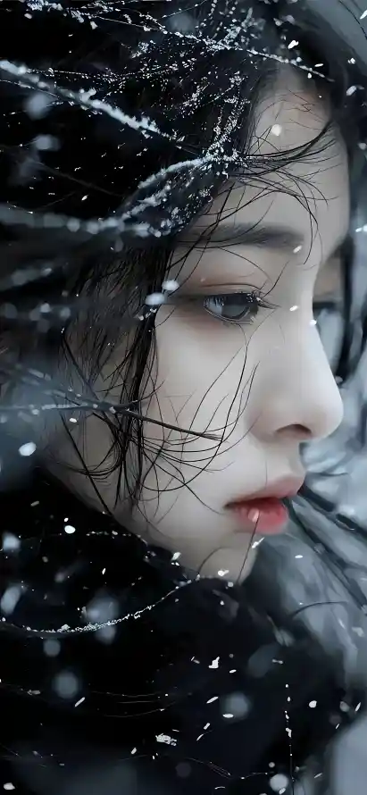 4k下雪壁纸 - 侧颜 - 发丝 - 红唇「哲风壁纸」