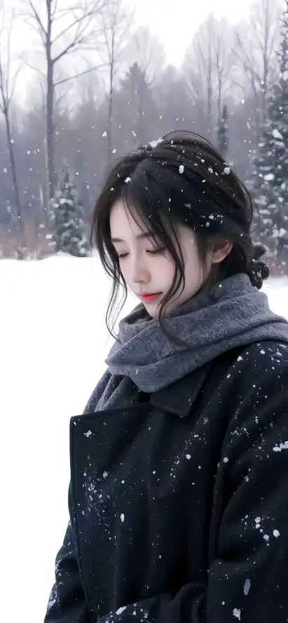 4k冬日壁纸 - 围巾 - 树林 - 美女「哲风壁纸」
