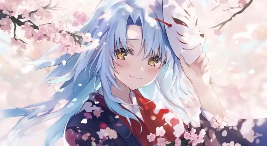 2k和服壁纸-和风 - 樱花-蓝发「哲风壁纸」