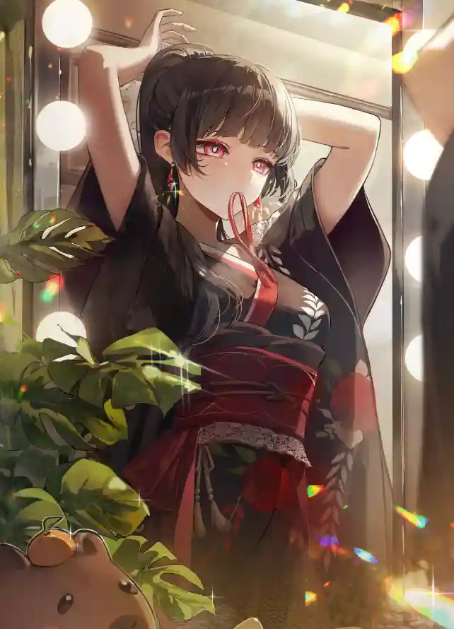 4k千咲壁纸 - 和服 - 植物 - 镜子「哲风壁纸」
