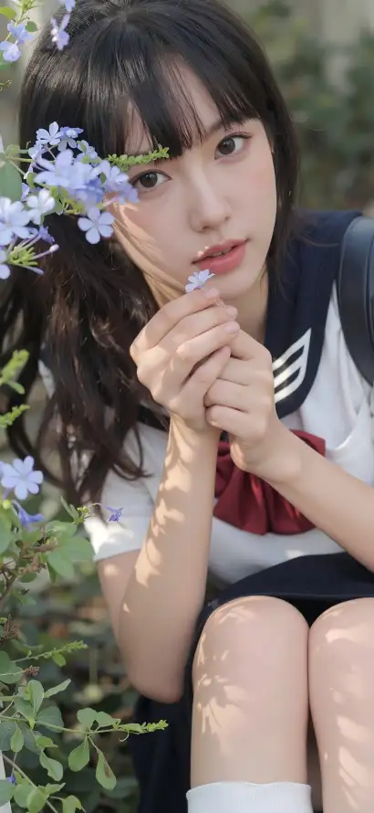 4k户外壁纸 - 美女 - 蓝花 - Ios「哲风壁纸」