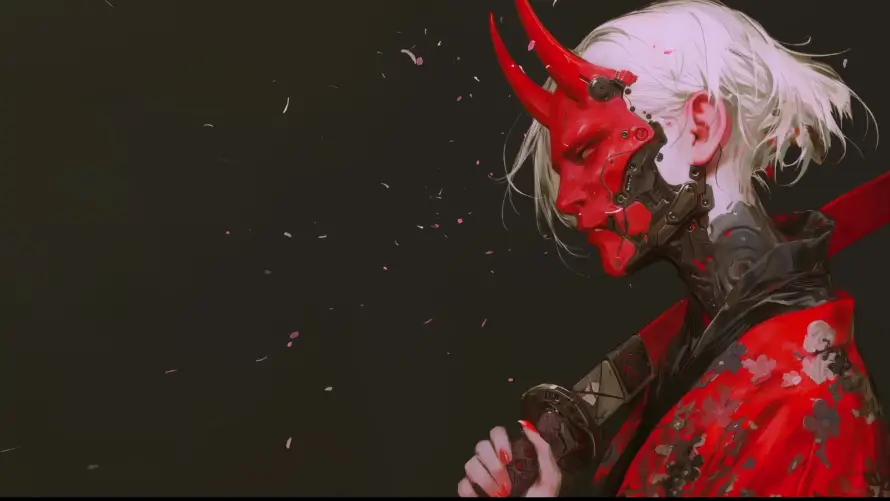 4k和服壁纸-暗黑 - 白发-武士刀「哲风壁纸」