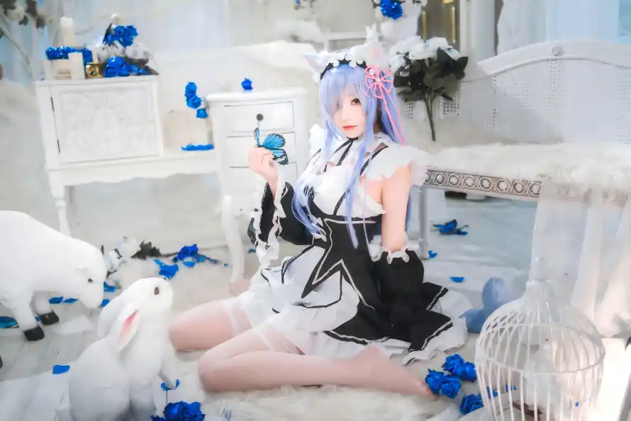 8k兔子壁纸-白丝 - cos-女仆装「哲风壁纸」