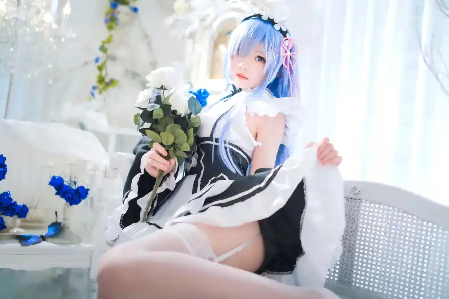 8k白丝壁纸-蓝发 - 雷姆-cos「哲风壁纸」