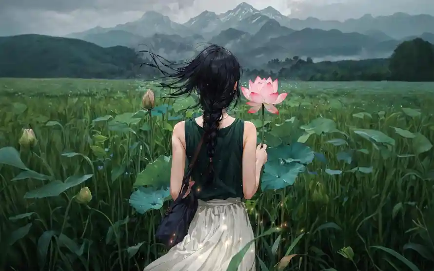 4k女孩壁纸-山脉 - 插画-背影「哲风壁纸」
