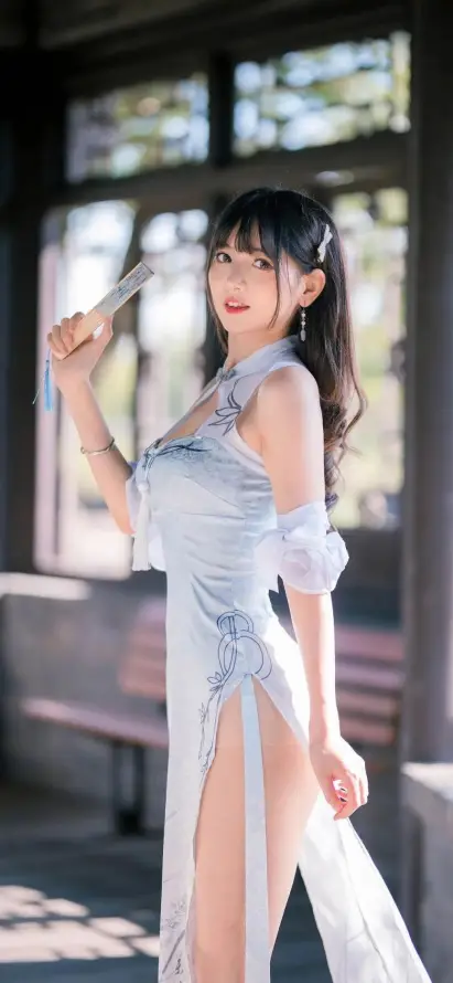 4k古风壁纸 - 扇子 - 中式建筑 - 旗袍美女「哲风壁纸」
