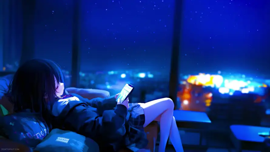 4k夜晚壁纸-女孩 - 室内-看书「哲风壁纸」