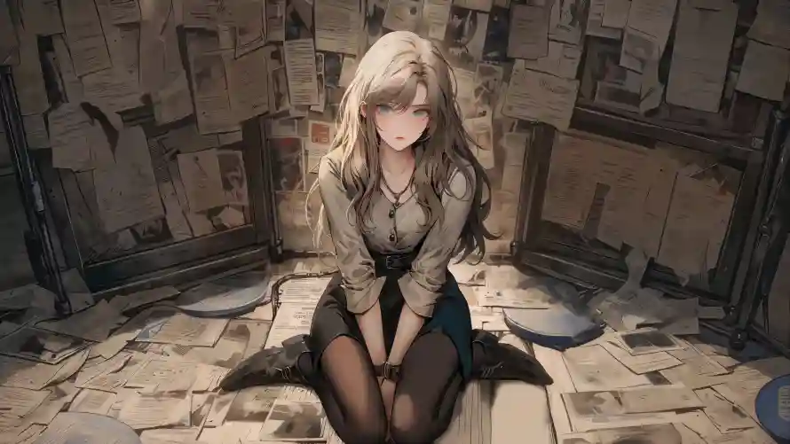 4k坐姿壁纸-插画 - 美女-金发「哲风壁纸」