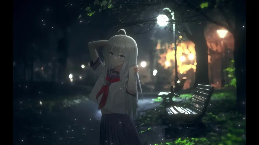 4k光影壁纸-夜晚 - 校服-路灯「哲风壁纸」