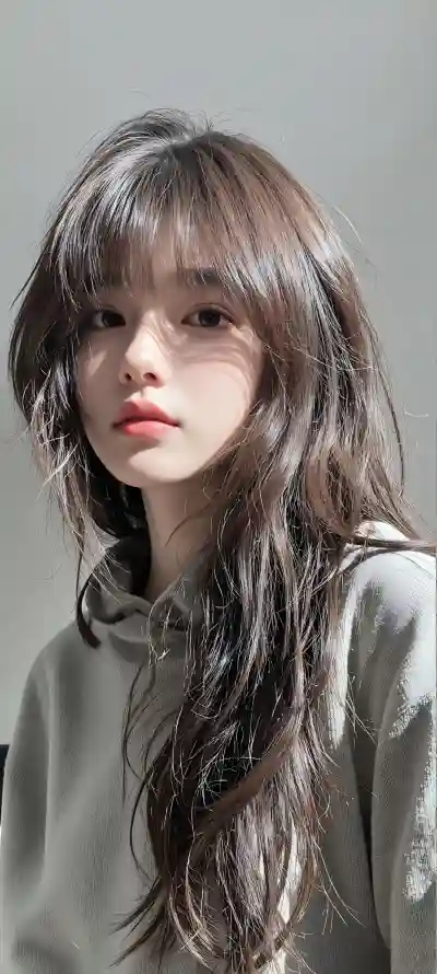 4k灰衣壁纸 - 简约 - 美女 - 长发「哲风壁纸」