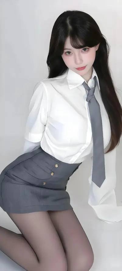 4k灰裙壁纸 - 美女 - 领带 - 黑丝「哲风壁纸」