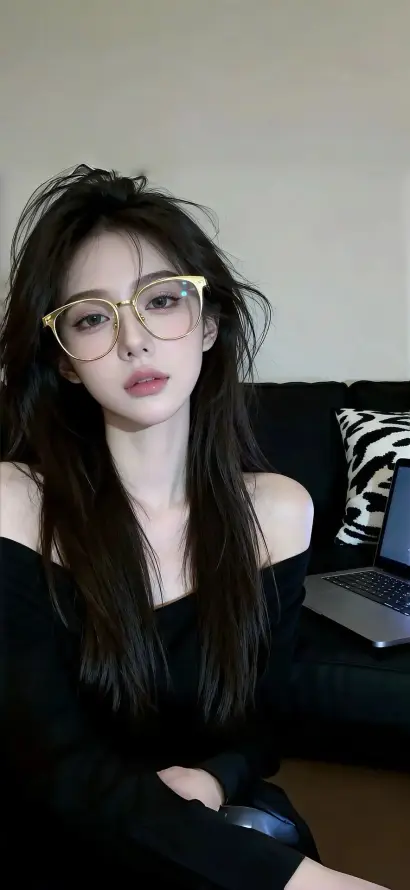 4k沙发壁纸 - 眼镜 - 美女 - 长发「哲风壁纸」