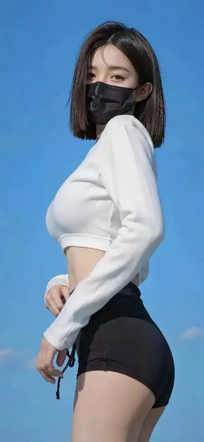 4k口罩壁纸 - 白衣 - 短发 - 美女「哲风壁纸」