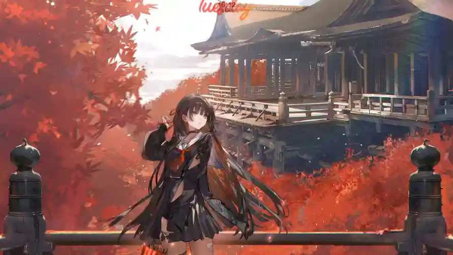 2k少女壁纸-枫叶 - 校服-秋季「哲风壁纸」