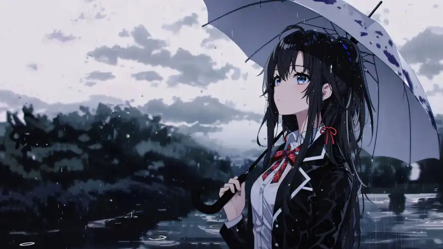 2k下雪壁纸-撑伞 - 树木-校服「哲风壁纸」