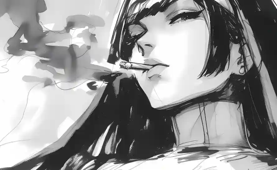 2k修女壁纸-抽烟 - 黑白-修女插画「哲风壁纸」