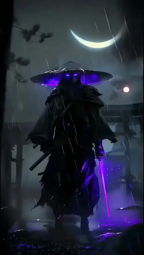4k光影壁纸 - 雨 - 剑士 - 斗笠「哲风壁纸」