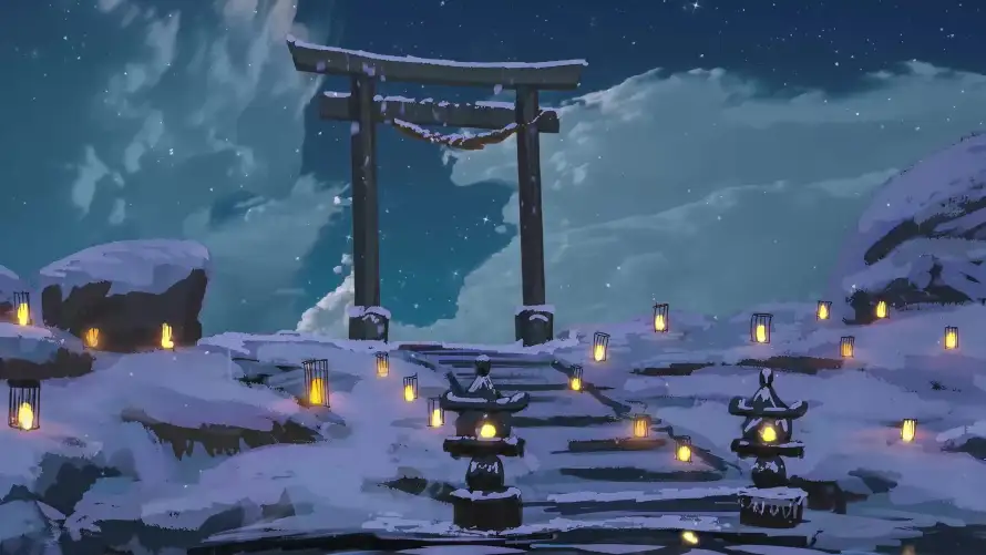 4k冬季壁纸-台阶 - 和风-夜空「哲风壁纸」