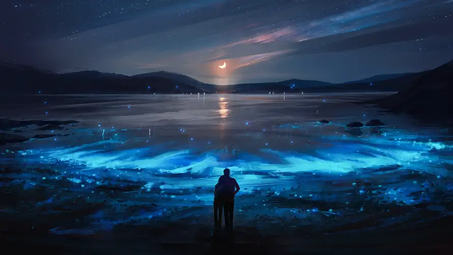 2k人物壁纸-倒影 - 夜晚-夜景「哲风壁纸」