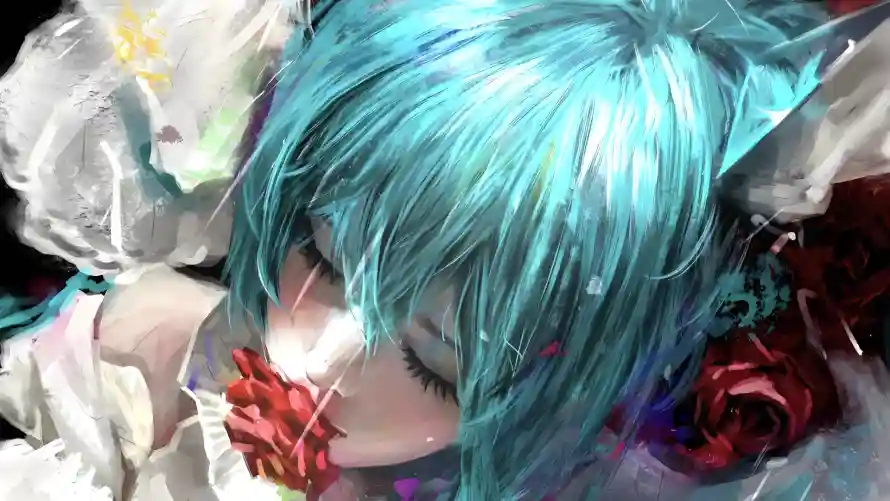 2k女孩壁纸-红温 - 花朵-蓝发「哲风壁纸」