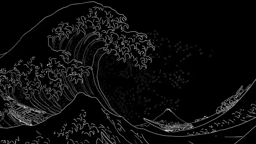 2k浪花壁纸-海浪 - 红温-线描「哲风壁纸」