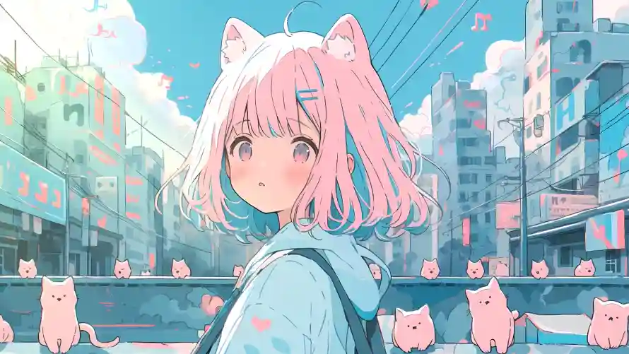 2k可爱壁纸-少女 - 清新-猫耳「哲风壁纸」