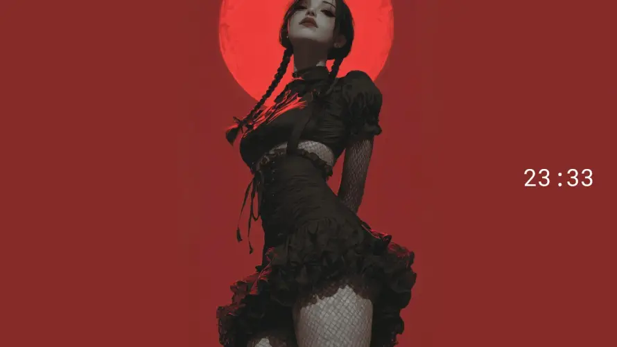 2k少女壁纸-红底 - 红温-哥特风「哲风壁纸」