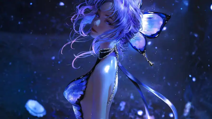 2k动漫壁纸-发光 - 夜景-少女「哲风壁纸」