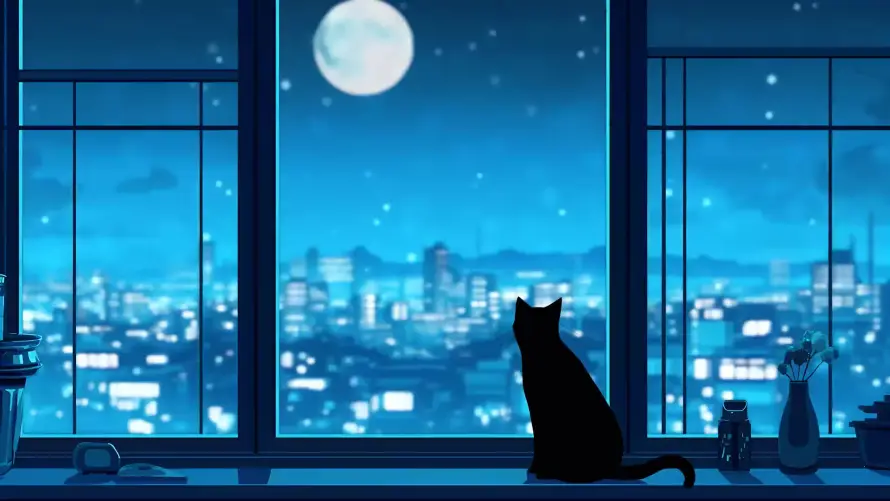 4k剪影壁纸-夜晚 - 室内-小猫「哲风壁纸」