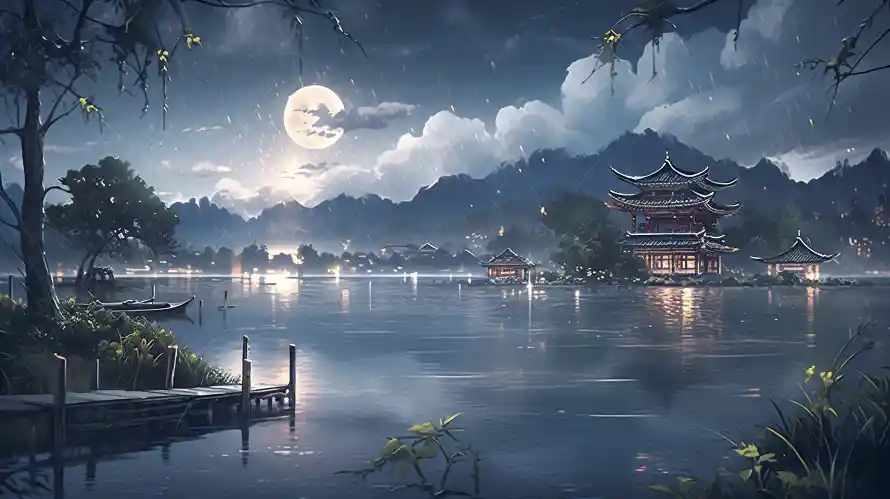 3k亭台壁纸-古风 - 夜景-宁静「哲风壁纸」