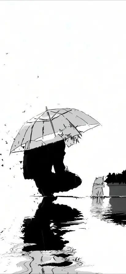 4k倒影壁纸 - 剪影 - 雨中 - 雨伞「哲风壁纸」