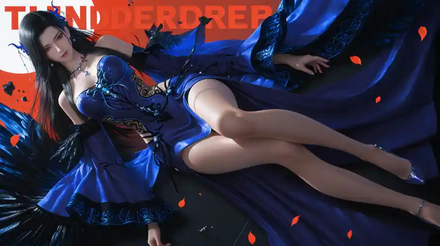 6k花瓣壁纸-躺姿 - 潮妖女-动漫角色「哲风壁纸」