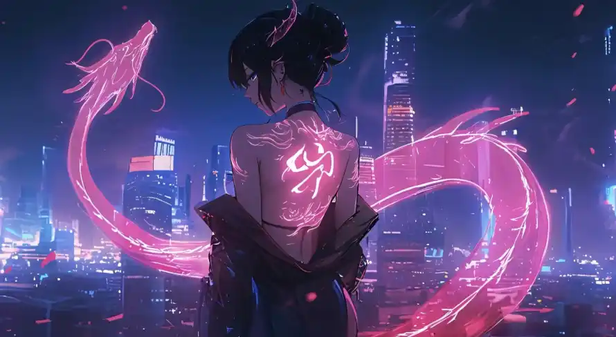 2k城市壁纸-夜景 - 纹身-背影「哲风壁纸」