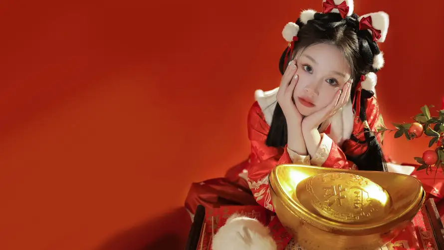 4k发饰壁纸-喜庆 - 少女-新年「哲风壁纸」