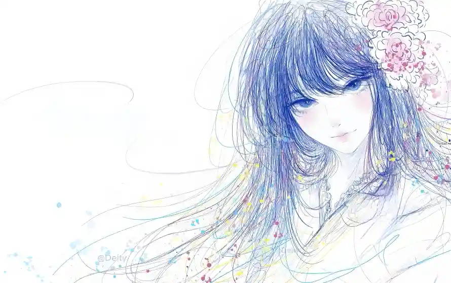 6k长发壁纸-海棠花 - 蓝色调-动漫少女「哲风壁纸」