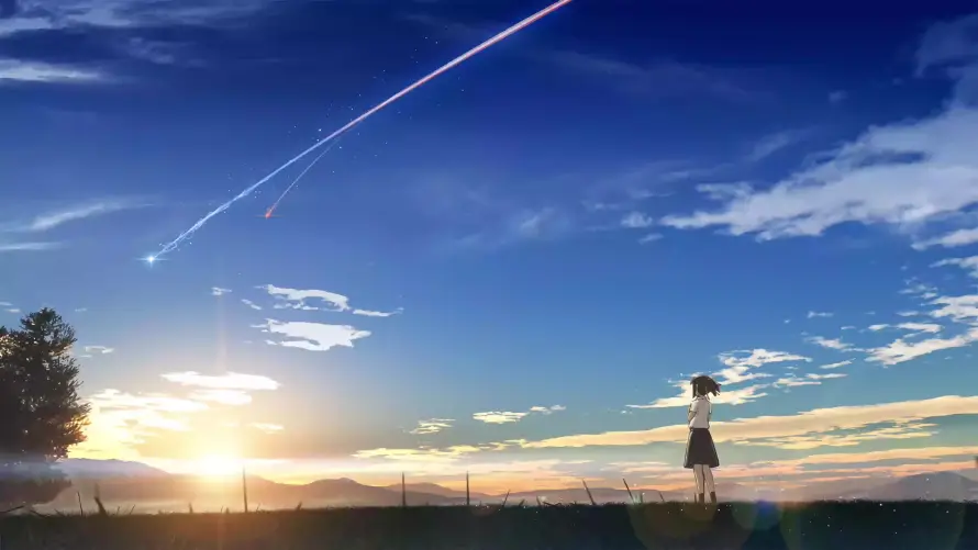 4k三叶壁纸-剪影 - 天空-少女「哲风壁纸」