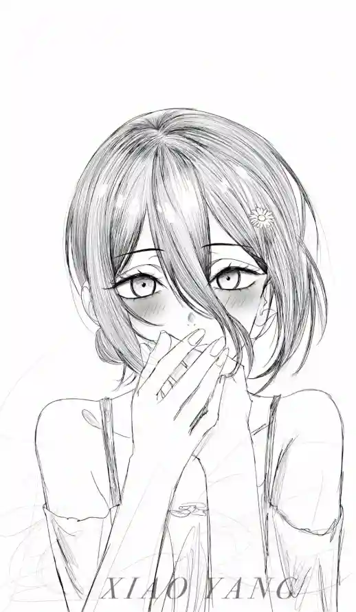 4k少女壁纸 - 手绘 - 短发 - 线稿「哲风壁纸」