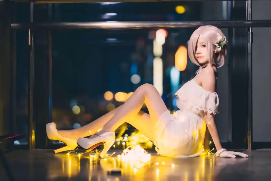6k夜景壁纸-灯光 - 短发-美女「哲风壁纸」