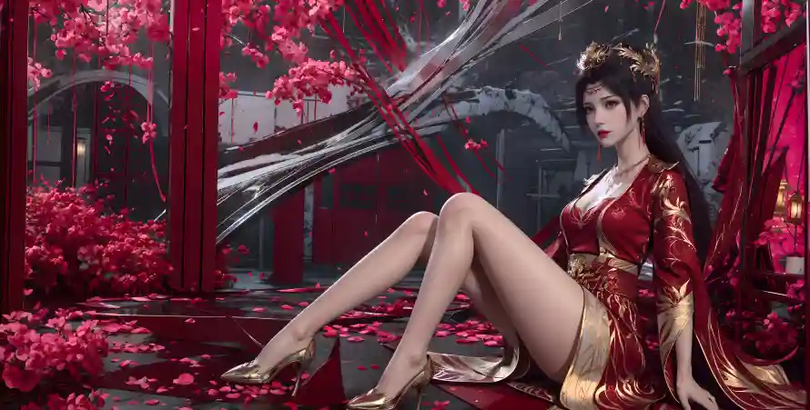 8k云韵壁纸-古风 - 坐姿-嫁衣「哲风壁纸」