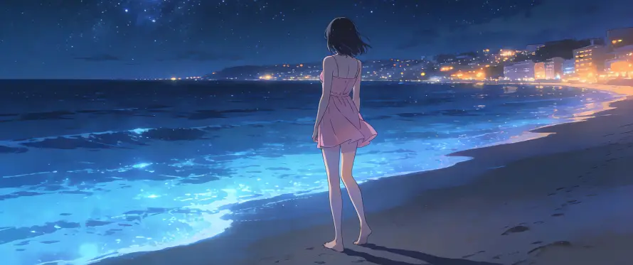 3k夜晚壁纸-夜景 - 女孩-星空「哲风壁纸」