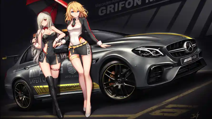 4k少女壁纸-汽车 - 短裙-赛车「哲风壁纸」