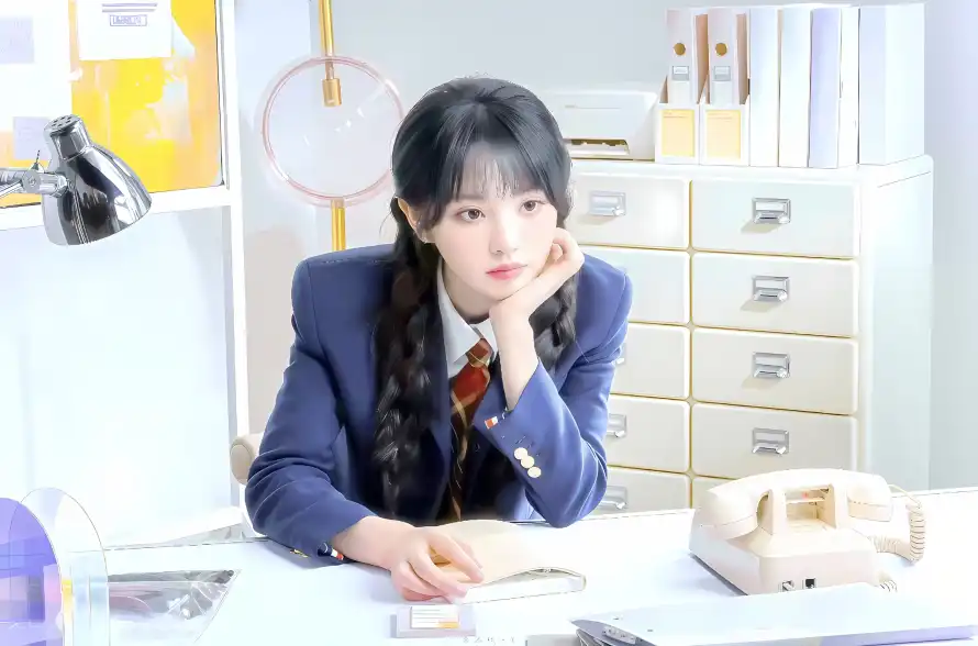 2k书桌壁纸-制服 - 台灯-坐姿「哲风壁纸」