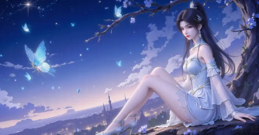 6k古风壁纸-坐姿 - 夜景-星空「哲风壁纸」