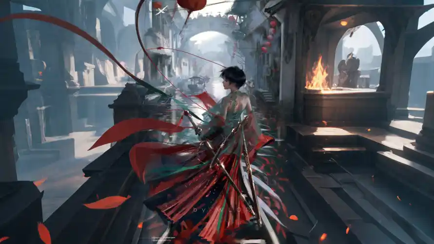 2k古风壁纸-城堡 - 插画-火焰「哲风壁纸」