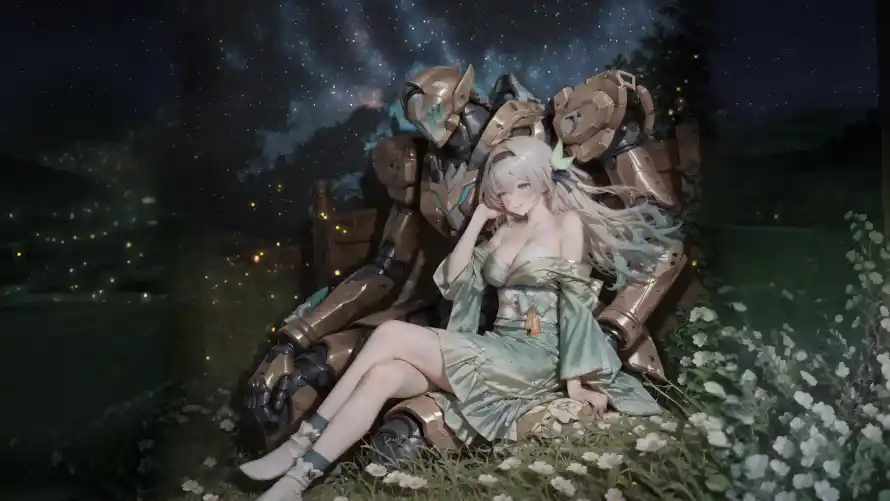 4k夜晚壁纸-星空 - 白发-花朵「哲风壁纸」