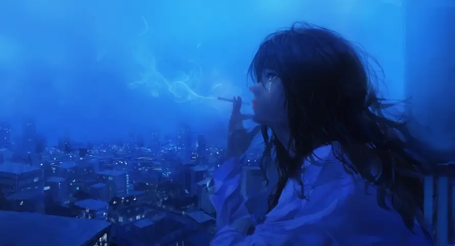 4k动漫壁纸-天台 - 孤独-忧郁「哲风壁纸」