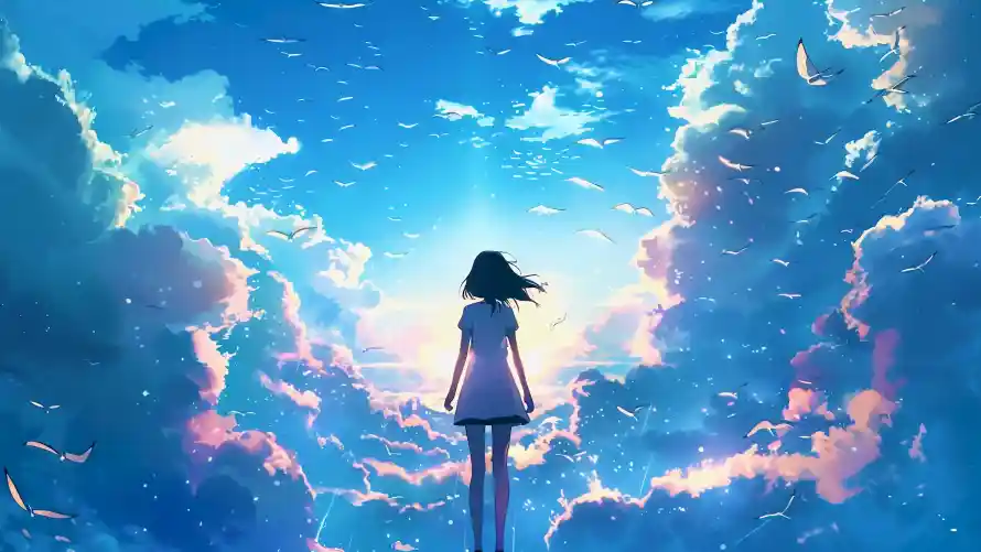4k云海壁纸-动漫 - 天空-女孩「哲风壁纸」