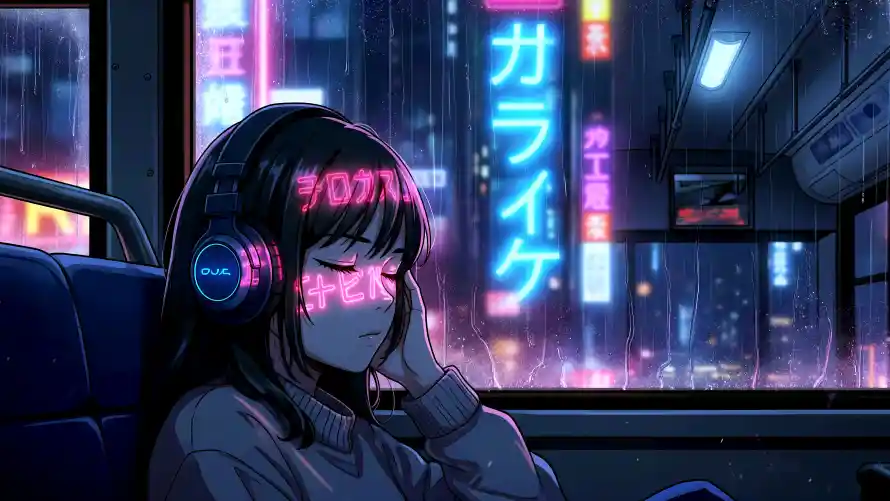 8k动漫壁纸-女孩 - 电车-耳机「哲风壁纸」
