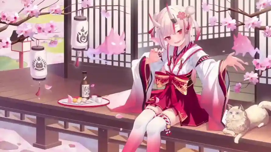 4k和服壁纸-樱花 - 点心-猫咪「哲风壁纸」